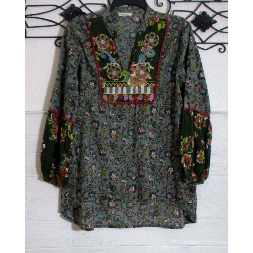Anthropologie Indigo Thread Co Boho Top Size XL Multicolor Floral Long Sleeve